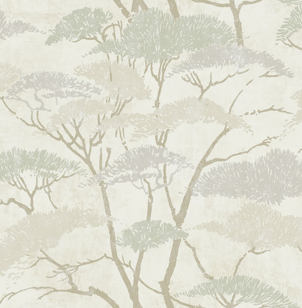 Confucius Tree Traditional Botanical Silver and Pearl | Architectural Wallcoverings