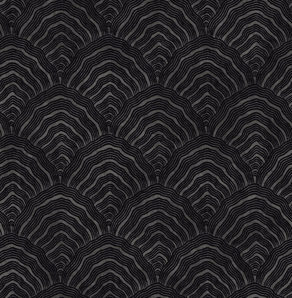 Confucius Scallop Traditional Geometric Ebony and Metallic Mocha | Architectural Wallcoverings