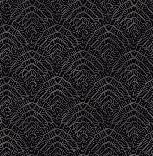 Malibu Confucius Scallop Wallpaper - Traditional Geometric - Ebony and Metallic Mocha | Malibu Wallpaper