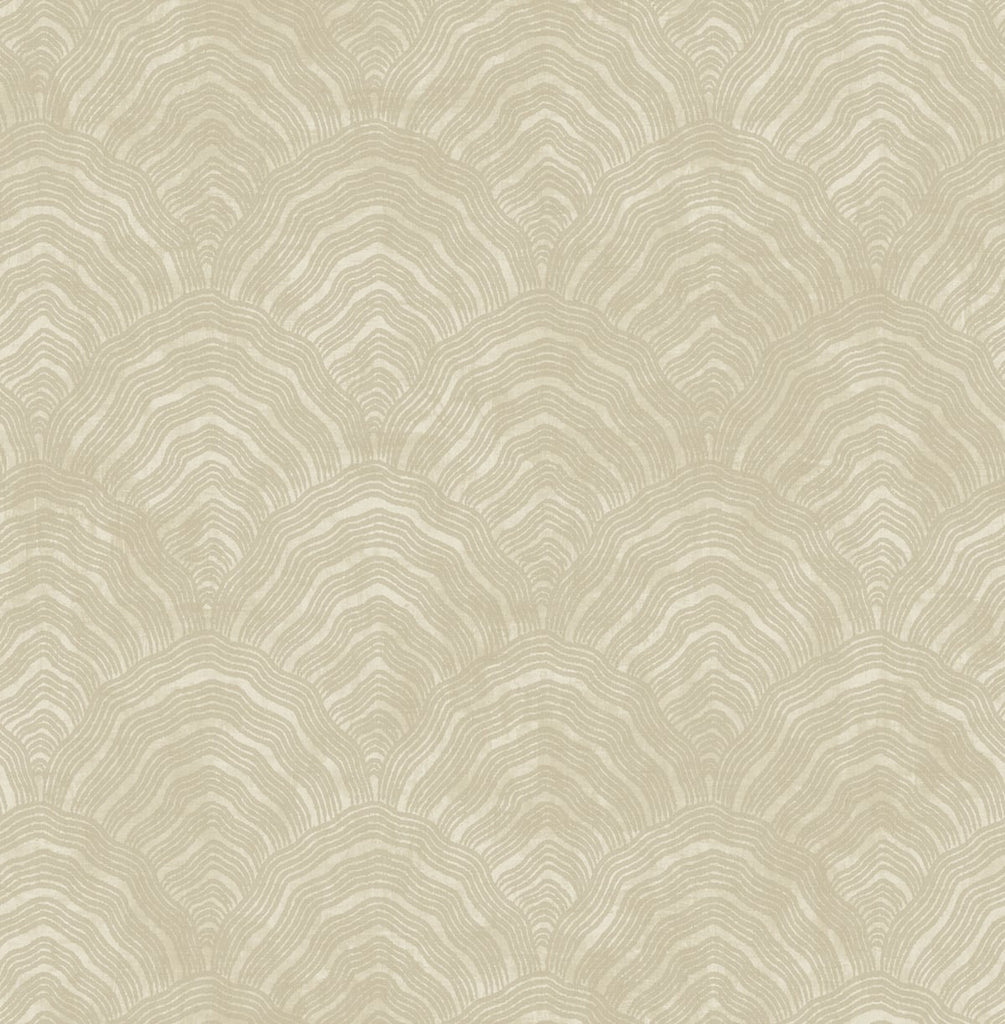 Malibu Confucius Scallop Wallpaper - Traditional Geometric - Tan and Metallic Pearl | Malibu Wallpaper