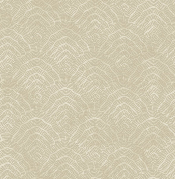 Malibu Confucius Scallop Wallpaper - Traditional Geometric - Tan and Metallic Pearl | Malibu Wallpaper