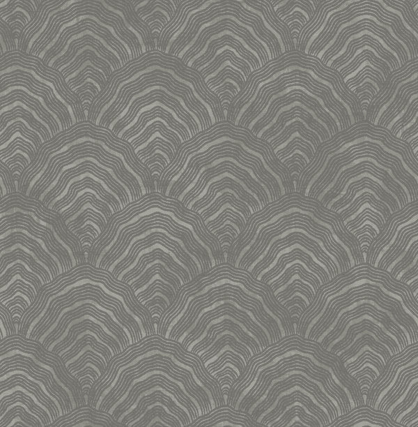 Confucius Scallop Traditional Geometric Charcoal and Metallic Silver | Architectural Wallcoverings