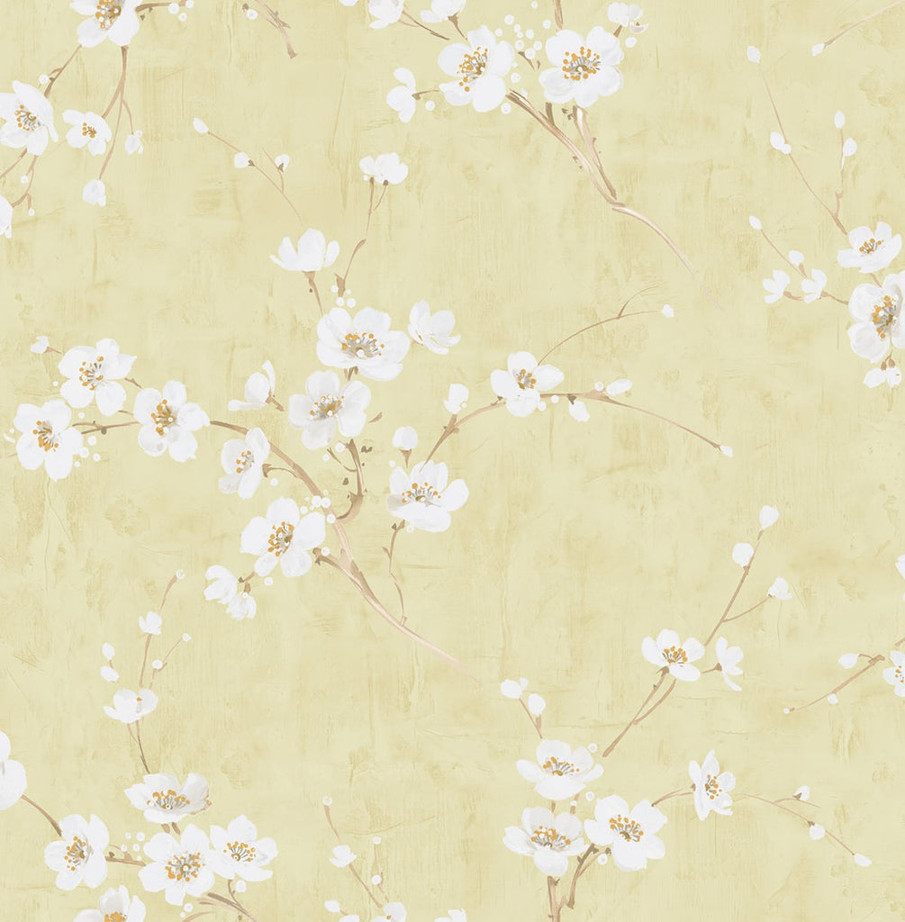 Malibu Silk Road Dogwood Wallpaper - Traditional Floral - Metallic Pearl and Gold | Malibu Wallpaper