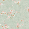 Malibu Silk Road Dogwood Wallpaper - Traditional Floral - Metallic Mint and Pink | Malibu Wallpaper