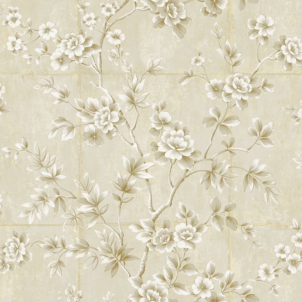 Malibu Great Wall Floral Wallpaper - Traditional Floral - Metallic Gold and Greige | Malibu Wallpaper