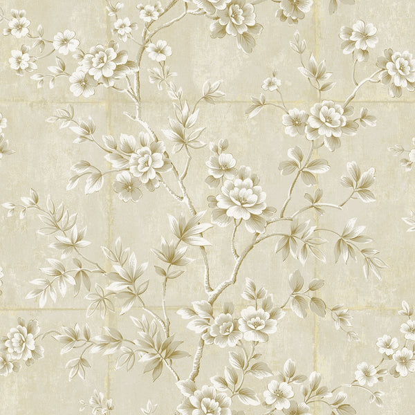 Malibu Great Wall Floral Wallpaper - Traditional Floral - Metallic Gold and Greige | Malibu Wallpaper