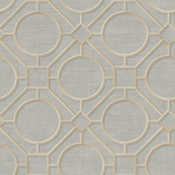 Malibu Silk Road Trellis Wallpaper - Traditional Geometric - Metallic Gold and Gray | Malibu Wallpaper
