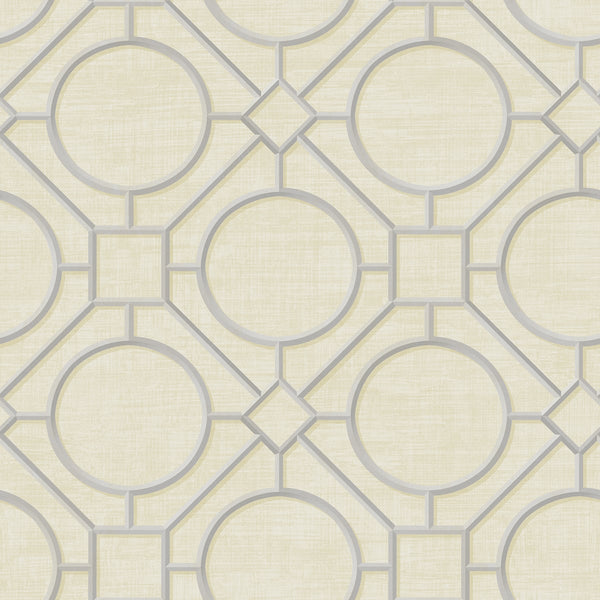 Silk Road Trellis Traditional Geometric - Metallic Silver and Linen | Architectural Wallcoverings