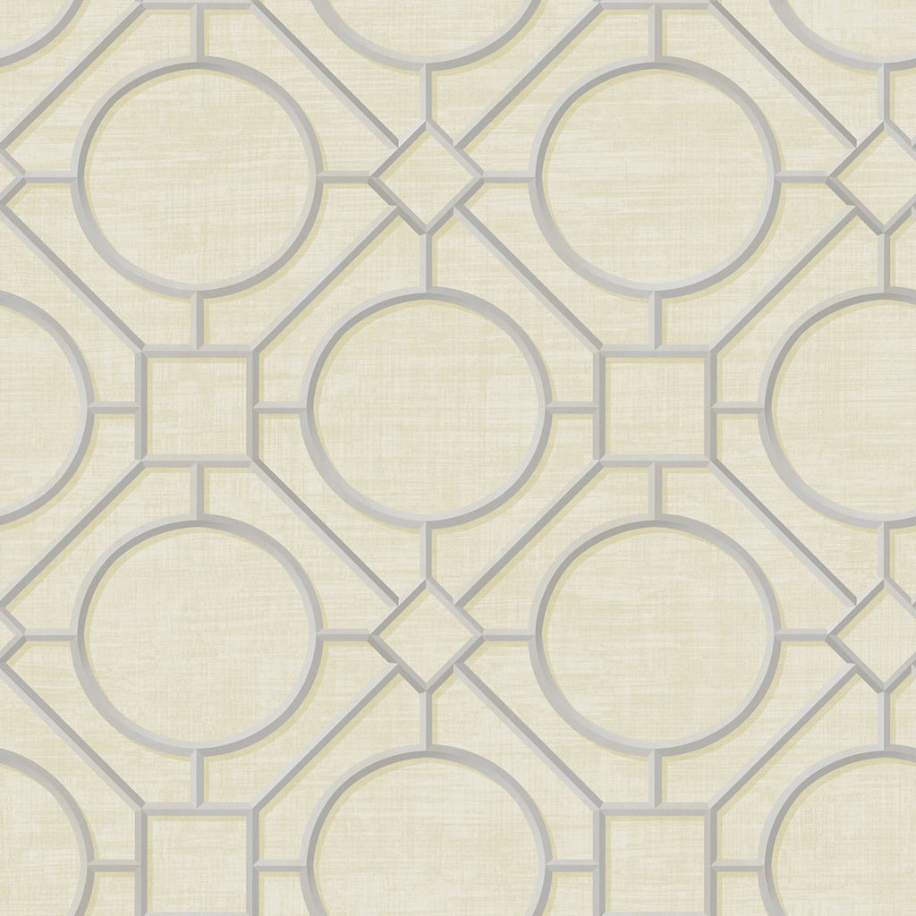 Malibu Silk Road Trellis Wallpaper - Traditional Geometric - Metallic Silver and Linen | Malibu Wallpaper