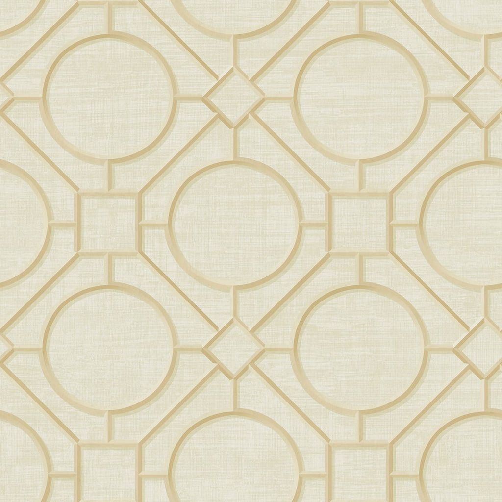 Malibu Silk Road Trellis Wallpaper - Traditional Geometric - Metallic Gold and Linen | Malibu Wallpaper
