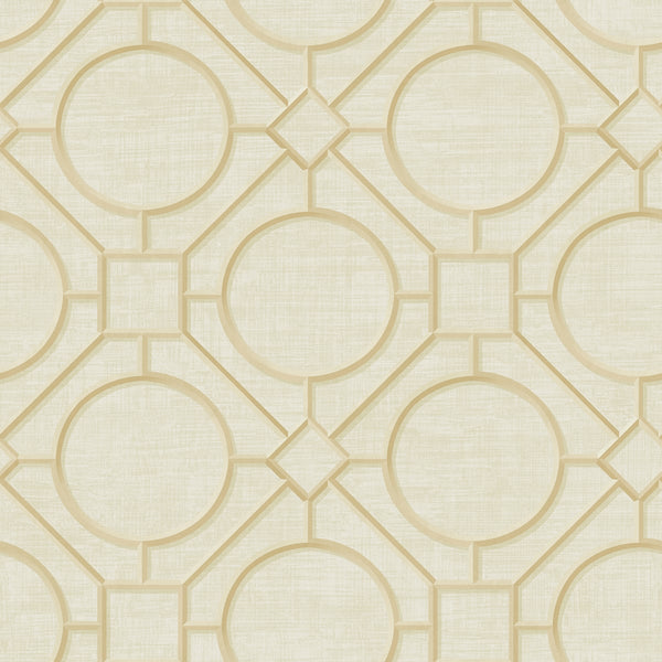 Malibu Silk Road Trellis Wallpaper - Traditional Geometric - Metallic Gold and Linen | Malibu Wallpaper
