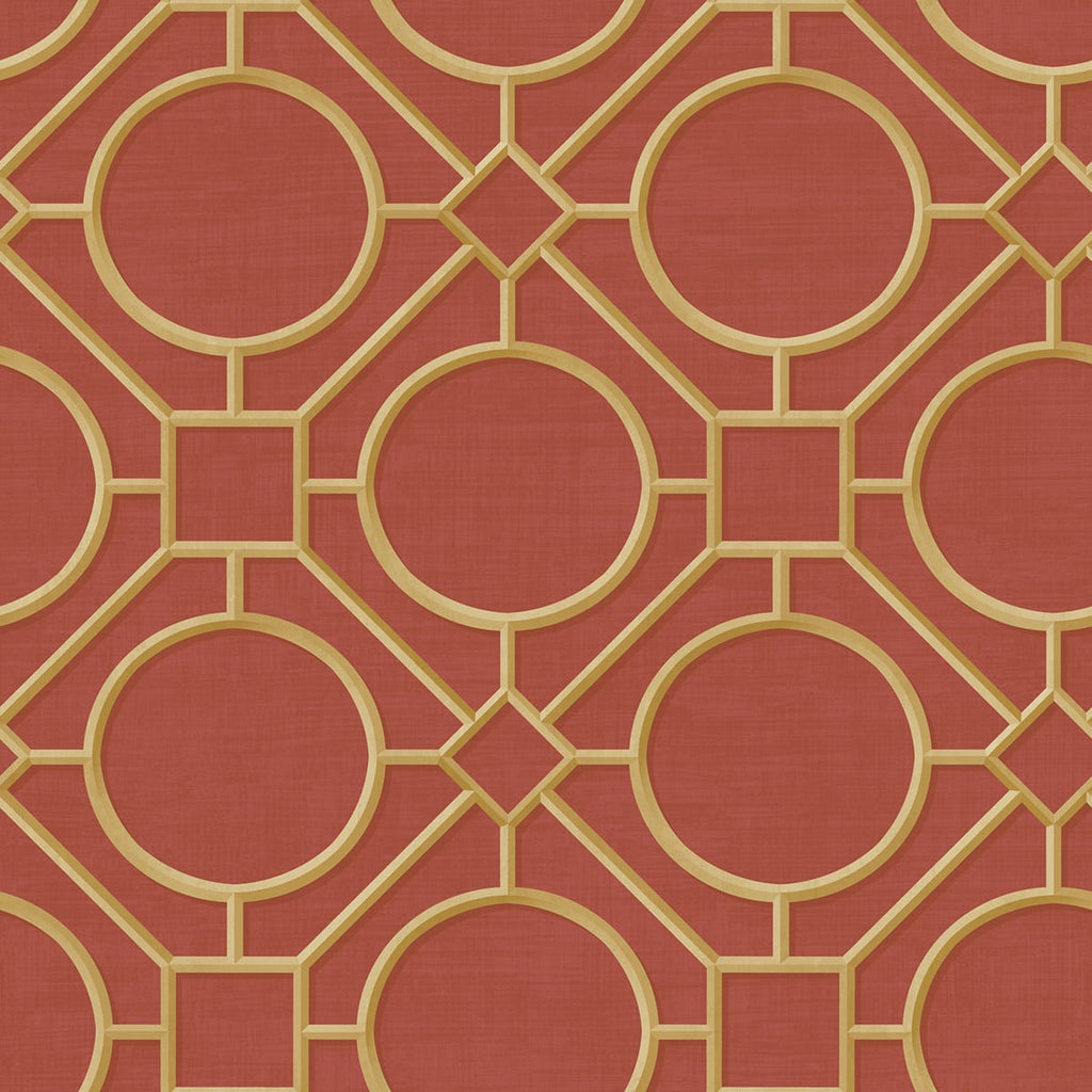 Malibu Silk Road Trellis Wallpaper - Traditional Geometric - Metallic Gold and Crimson | Malibu Wallpaper