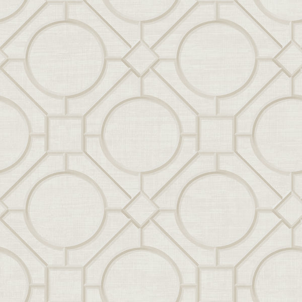 Silk Road Trellis Traditional Geometric - Metallic Pearl and Off-White | Architectural Wallcoverings