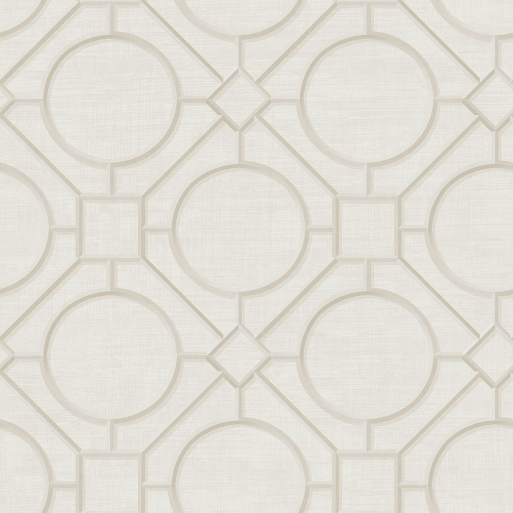 Malibu Silk Road Trellis Wallpaper - Traditional Geometric - Metallic Pearl and Off-White | Malibu Wallpaper