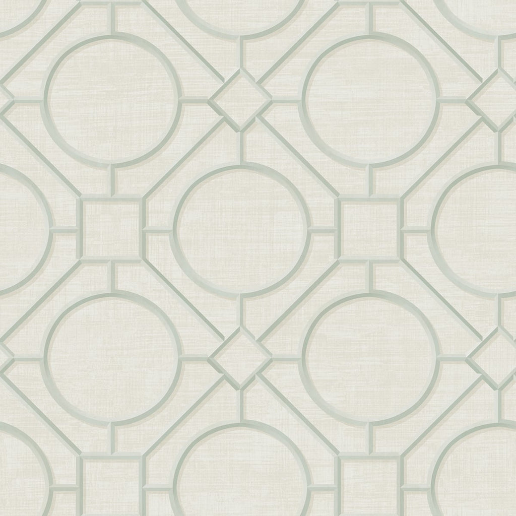 Malibu Silk Road Trellis Wallpaper - Traditional Geometric - Metallic Mint and Off-White | Malibu Wallpaper