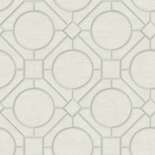 Malibu Silk Road Trellis Wallpaper - Traditional Geometric - Metallic Mint and Off-White | Malibu Wallpaper
