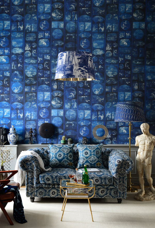 Aizome Collage - Ivory, Indigo Wallcovering | Mind the Gap