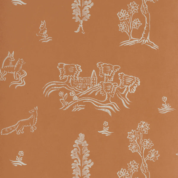 Wychwood - Melon Orange Orange | Kravet Couture | Andrew Martin Kit Kemp | Novelty Wallcovering Print