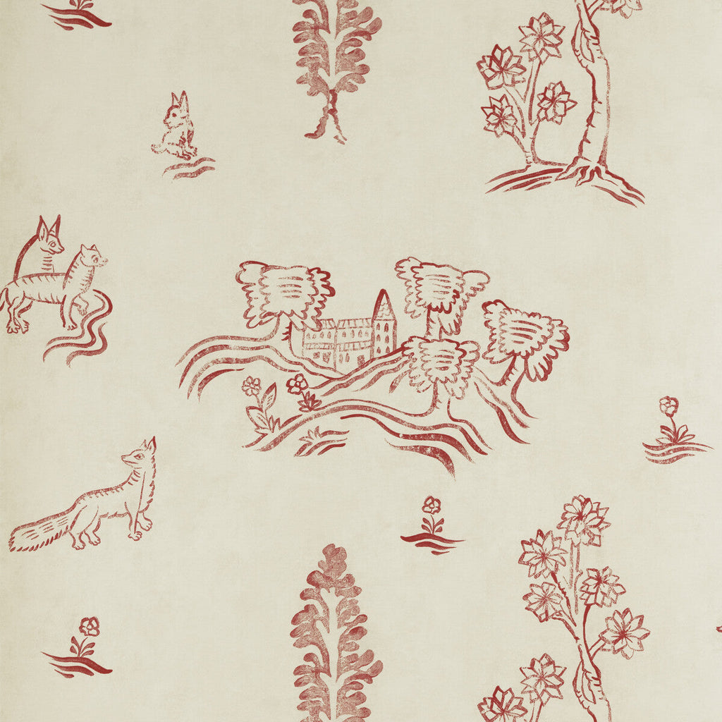 Wychwood - Huntsman Red Ivory | Kravet Couture | Andrew Martin Kit Kemp | Novelty Wallcovering Print