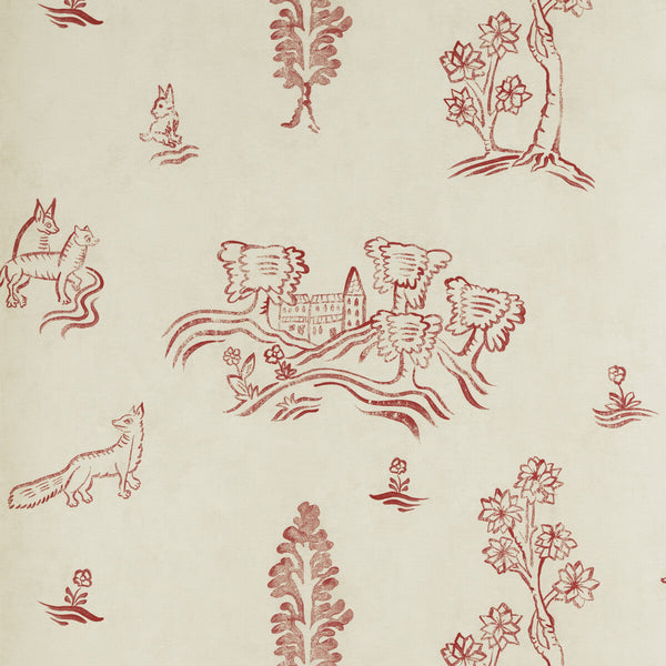 Wychwood - Huntsman Red Ivory | Kravet Couture | Andrew Martin Kit Kemp | Novelty Wallcovering Print