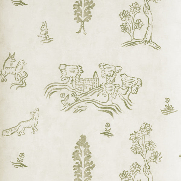 Wychwood - Basil Green Ivory | Kravet Couture | Andrew Martin Kit Kemp | Novelty Wallcovering Print