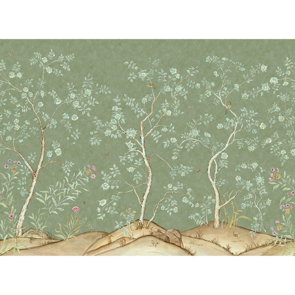 Songbird - Spring Green | Kravet Couture | Andrew Martin Kit Kemp | Animal/Insects Botanical & Floral Wallcovering Print