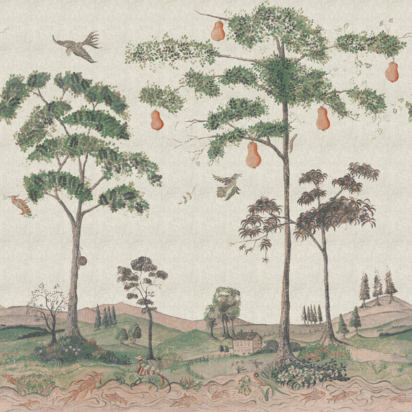 Mythical Land Linen - Flax Taupe | Kravet Couture | Andrew Martin Kit Kemp | Animal/Insects Botanical & Floral Wallcovering Print