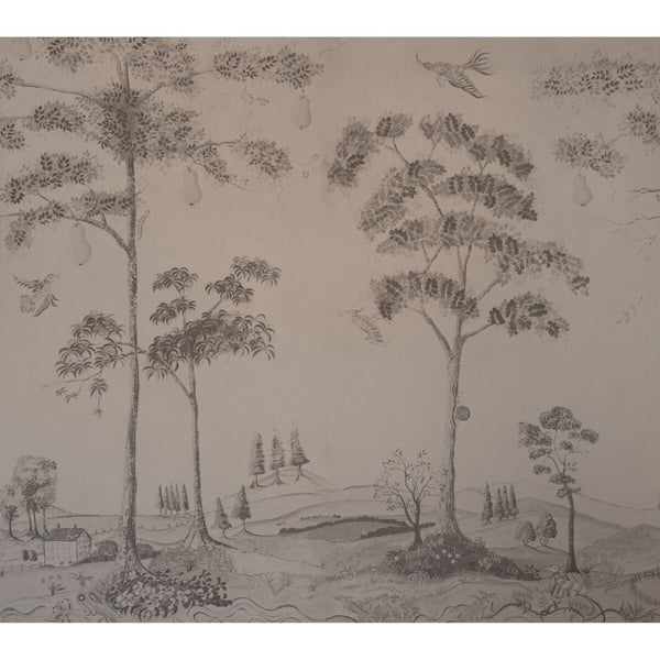 Mythical Land - Peat Grey | Kravet Couture | Andrew Martin Kit Kemp | Animal/Insects Botanical & Floral Wallcovering Print