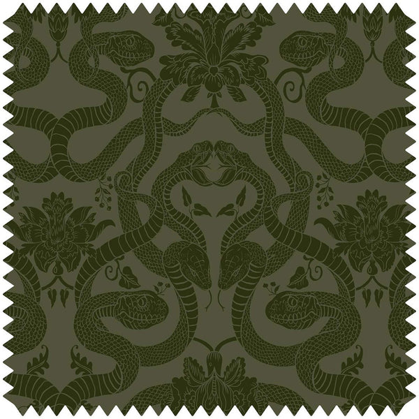 Anaconda Cut-Velvet Olive-Green, Sample Wallcoverings | House of Hackney