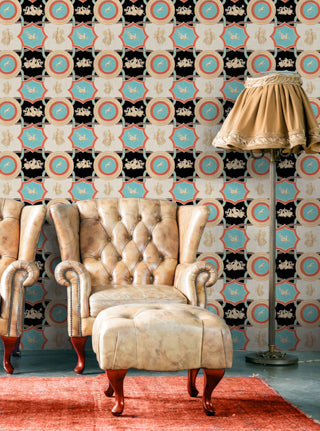 Apodyterium Taupe - Taupe, Blue, Anthracite, Red Wallcovering | Mind the Gap