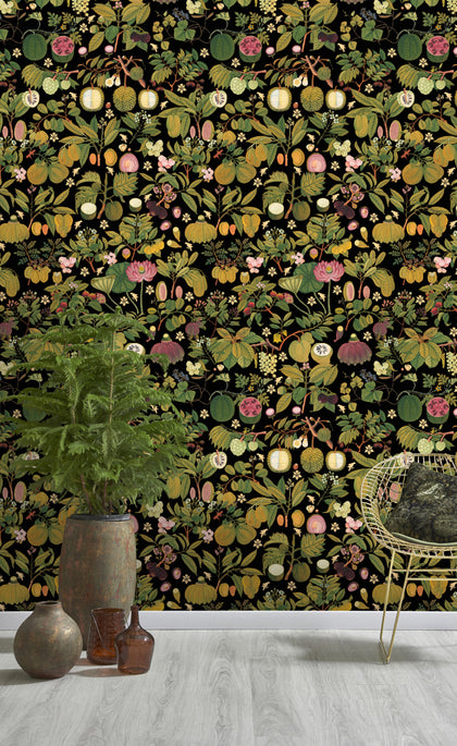 Asian Fruits and Flowers - Anthracite Wallcovering | Mind the Gap