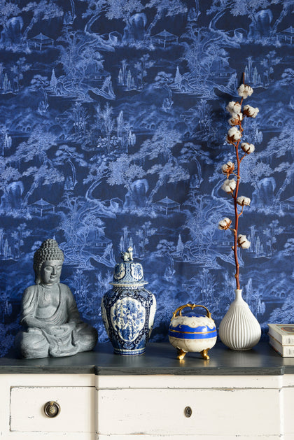Asian Scenery - Indigo Wallcovering | Mind the Gap