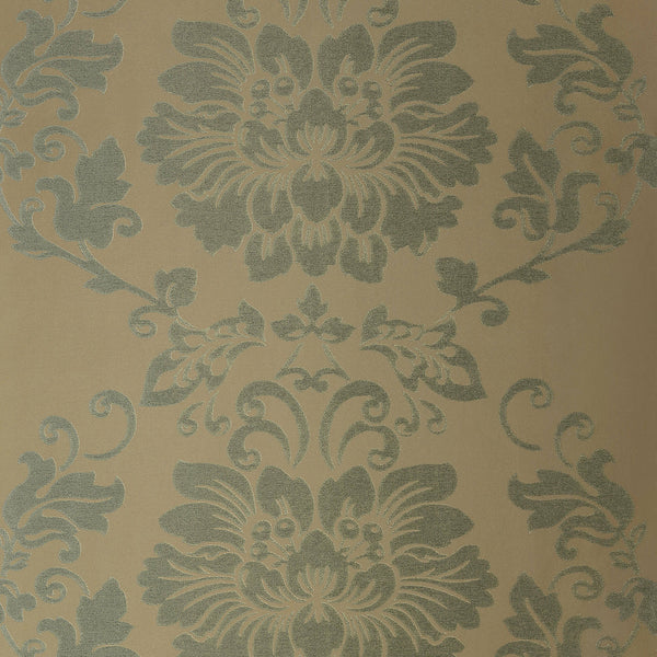 St. Germain, Teal on Metallic Gold Wallcoverings | Thibaut