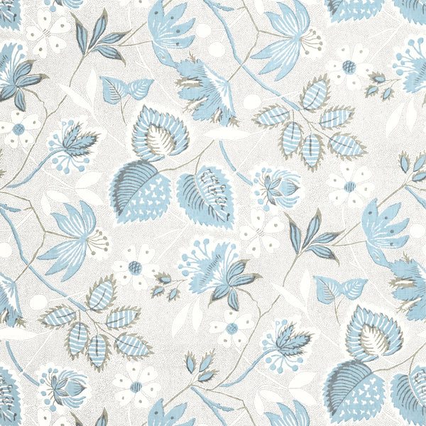 Indienne Hazel, Spa Blue Wallcoverings | Thibaut