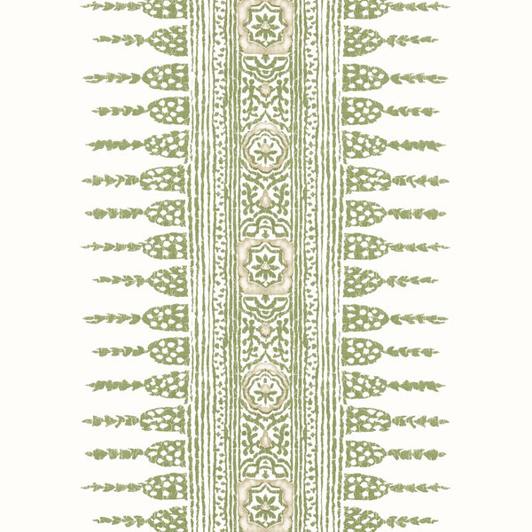 Javanese Stripe, Green and White Wallcoverings | Thibaut
