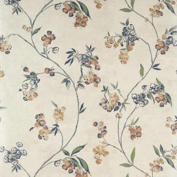 Edo Bloom, Apricot and Slate on Pearl Wallcoverings | Thibaut