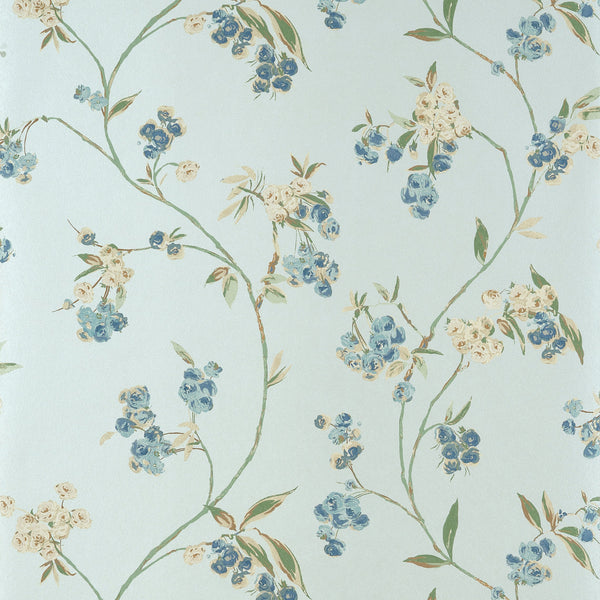 Edo Bloom, Blue on Pearl Wallcoverings | Thibaut