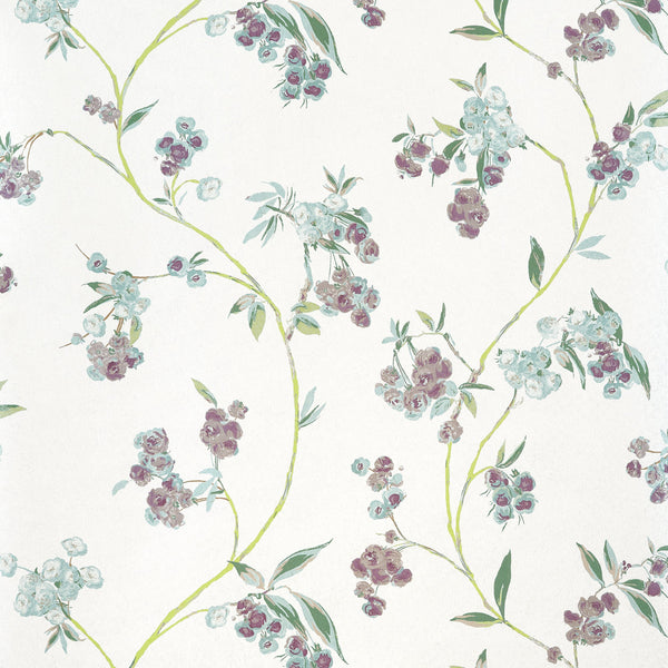 Edo Bloom, Lavender on Pearl Wallcoverings | Thibaut