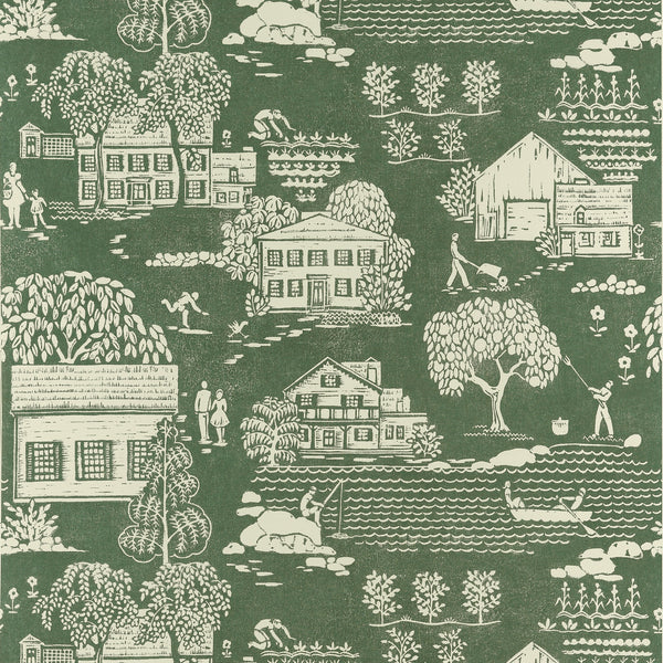 Farmingdale, Forest Green Wallcoverings | Thibaut