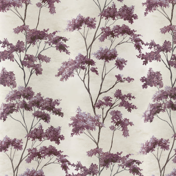 Dalton, Eggplant on Pearl Wallcoverings | Thibaut