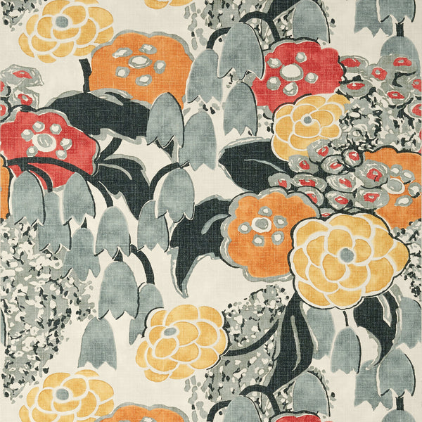 Laura, Coral and Black Wallcoverings | Thibaut