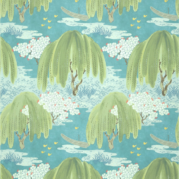 Willow Tree - Turquoise Wallcovering | Anna French