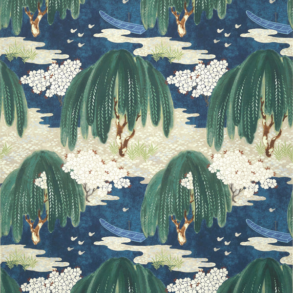 Willow Tree, Navy Wallcoverings | Thibaut