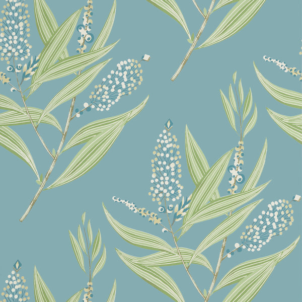 Winter Bud, Teal Wallcoverings | Thibaut