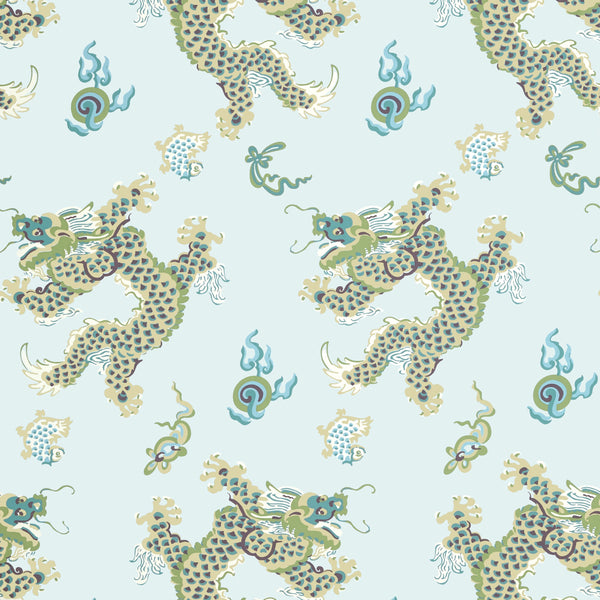 Dragon Dance, Spa Blue Wallcoverings | Thibaut