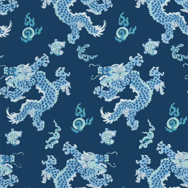 Dragon Dance, Navy Wallcoverings | Thibaut