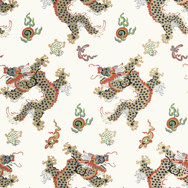 Dragon Dance, Metallic Gold on Neutral Wallcoverings | Thibaut