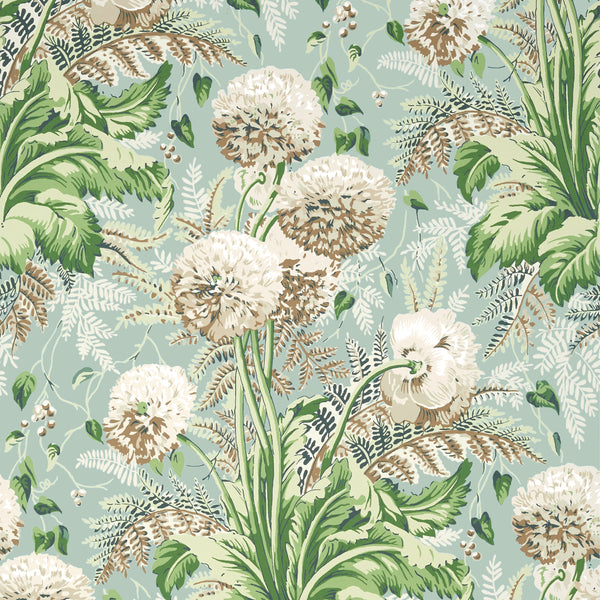 Dahlia - Neutral on Robin's Egg Wallcovering | Anna French
