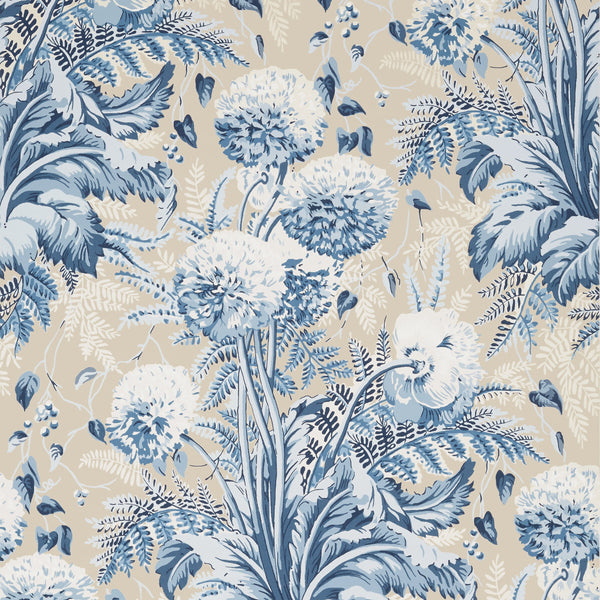 Dahlia - Navy on Linen Wallcovering | Anna French