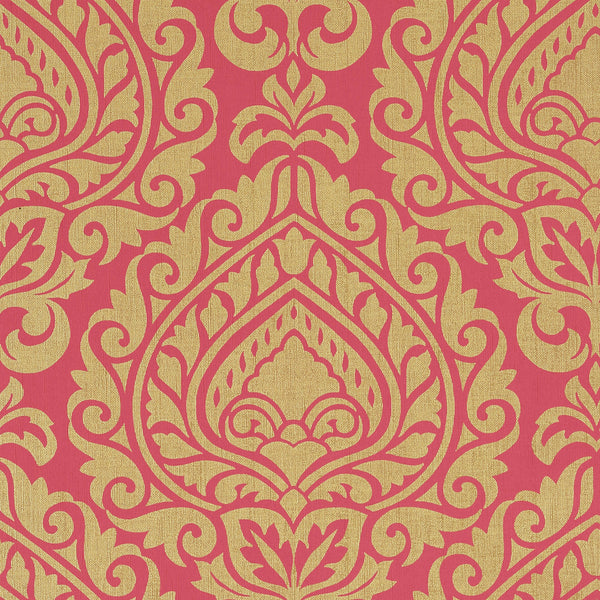 Annette, Metallic Gold on Pink Wallcoverings | Thibaut